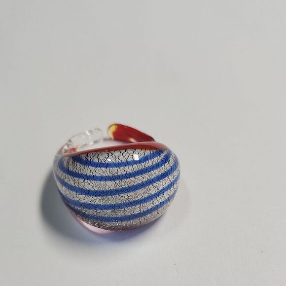 Striped Blue and Silver Ring - Picture 1 of 2